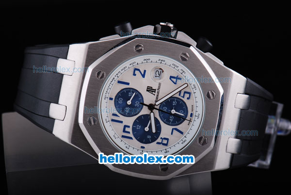 Audemars Piguet Royal Oak Offshore Working Chronograph Quartz Movement White Case with Blue Markers - Click Image to Close